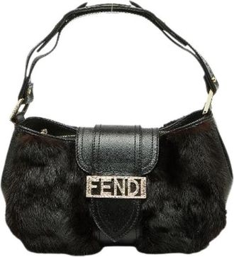 Fendi Pre-owned Mamma Baguette Fur Leather Shoulder Bag - Dames - Vintage Schoudertas - Zwart - ONE Size - Leer - Vintage