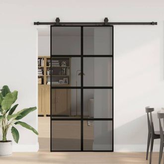vidaXL Puerta Corredera Herrajes Negro 102,5x205 Cm Vidrio Templado Vidaxl