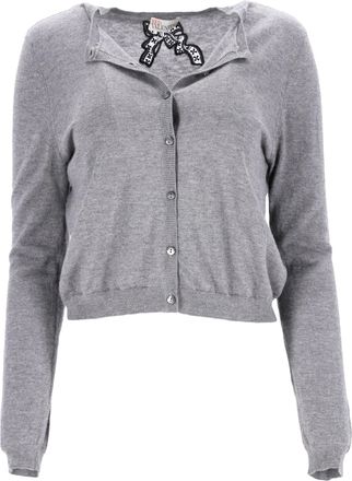 Red Valentino RED Valentino Bow-Embellished Cardigan in Grey Wool