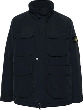 Stone Island Navy Blauw Gewatteerd Jack Hoge Kraag - Heren - Zomerjassen - Blauw - L - Polyester - Jassen