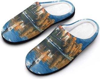 Generic Slovenia Lake Bled Mens Slippers Slip On Comfortable Fleece Cotton House Shoes Winter