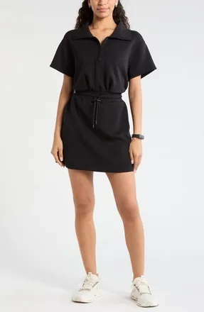 Zella Soft Luxe Knit Quarter Zip Dress in Black at Nordstrom, Size X-Large