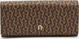 Aigner Logo Flap Brown Signature Coated Canvas Continental Wallet