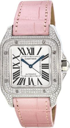 Cartier Pre-owned Cartier Santos 100 Diamond Silver Dial Ladies Watch WM501751