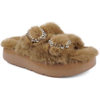 Ziginy Fly Faux Fur Platform Slide Sandal in Beige at Nordstrom, Size 10