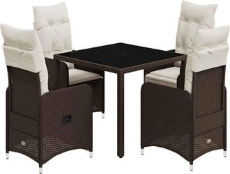 vidaXL Mesita Y Sillas Jard&iacute;n 5 Pzas Y Cojines Rat&aacute;n Sint&eacute;tico Marr&oacute;n Vidaxl