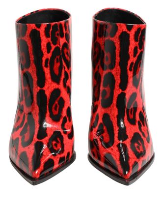 Dolce & Gabbana Womens Red Leopard Cardinale Ankle Boots Shoes Calf Leather