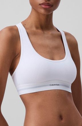 Calvin Klein Lightly Lined Rib Logo Bralette in White at Nordstrom, Size X-Small