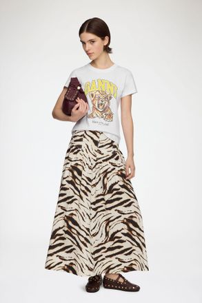 Ganni White Baby Fit T-shirt with Tiger - Size XXS Organic Cotton