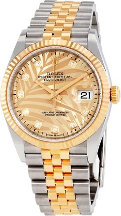 Rolex Datejust 36 Golden Palm-Motif Diamond Dial Automatic Mens Steel and 18KT Yellow Gold Jubilee Watch M126233-0043
