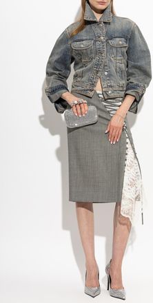 Alexander McQueen Wool Skirt With Lace Insert, Womens, Grey