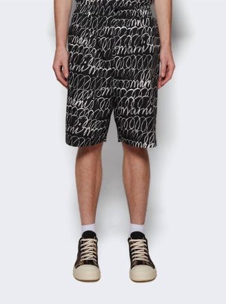 Marni Scribbled Popeline Drawstring Shorts In Black