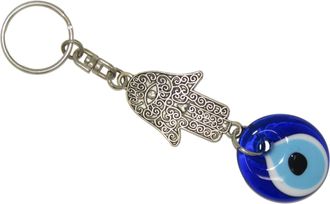 Generic 755-3cm Glass Lucky Evil Eye & Hamsa Hand Keyring/Hanger for Protection & Good Luck