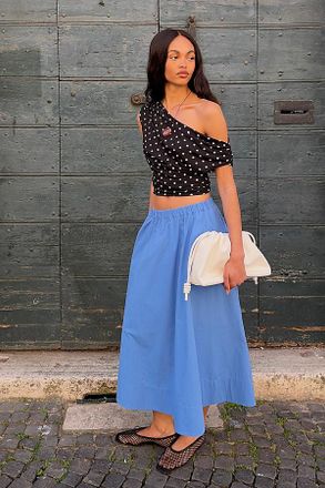 Maeve Hallie 100% Cotton Pull-On Midi Skirt