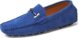 Minitoo Mens Slip on Loafer Shoes Fashion Dress Moccasins with Buckle 5088 Summer Royal Blue UK 9.5