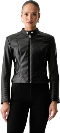 Guess Marlene Jacket - Dames - Leren en Su&egrave;de Jassen - Zwart - XL - Leer - Jassen