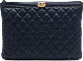 Chanel Pre-owned Clutches, female, Blue, Size: ONE SIZE Pre-owned Quilted Leather Clutch