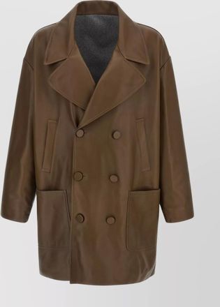 Fendi oversized leather coat double-breasted front