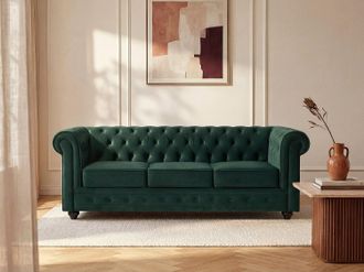 Vente-Unique Divano 3 posti in Velluto Verde - CHESTERFIELD