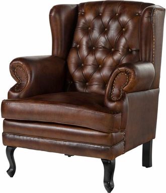 Massivmoebel24 Chesterfield 101 Poltron in vera pella - marrone 88x80x108