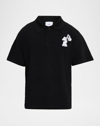 Rhude Mens Pique Logo Patch Boxy-Fit Polo Shirt