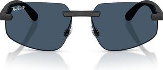 Ray-Ban 60mm Polarized Irregular Sunglasses in Sand Black /Polar Blue at Nordstrom