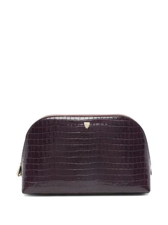 Aspinal of London crocodile-effect make up bag - Purple