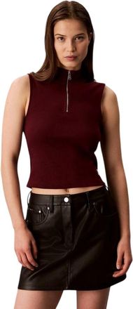 Calvin Klein Dames Geribbelde Slim Mouwloze Tanktop (Rouge)