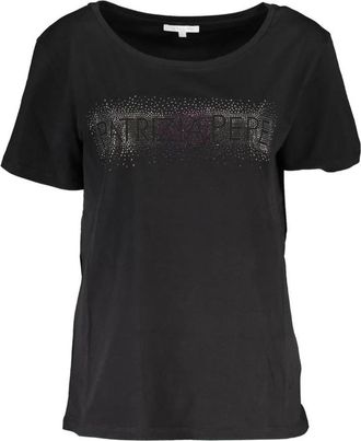 Patrizia Pepe T-shirt met wijde hals en korte mouwen met contrasterende details en logo - Dames - T-shirts - Zwart - S - Katoen - Tops
