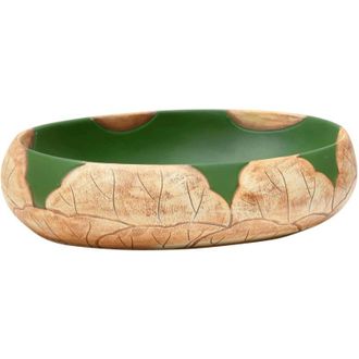vidaXL Vidaxl - Lavabo Sobre Encimera Ovalado Cer&aacute;mica Verde Marr&oacute;n 59x40x15 Cm