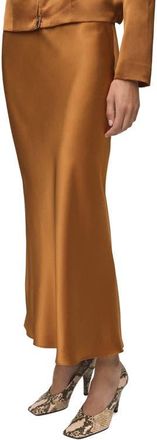 Mango Mia Satin Midi Skirt in Cognac at Nordstrom, Size Xx-Large