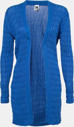 M Missoni Blue Ribbed Knit Open Front Cardigan