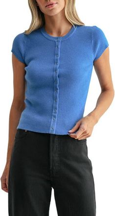 All in Favor Cap Sleeve Rib Knit Cardigan Top in Cornflower Blue at Nordstrom, Size Xx-Small