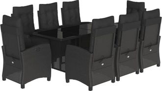 vidaXL Set De Comedor De Jard&iacute;n 9 Pzas Y Cojines Rat&aacute;n Sint&eacute;tico Negro Vidaxl
