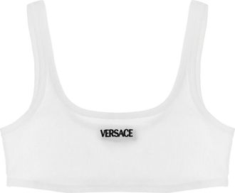 Versace Ribgebreide Katoenen Top - Dames - BHs - Wit - XL - Katoen - Ondergoed