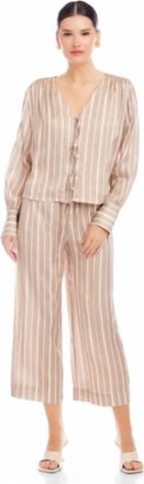 Fifteen Twenty Kayla Textured Stripe Bow Blouse In Khaki
