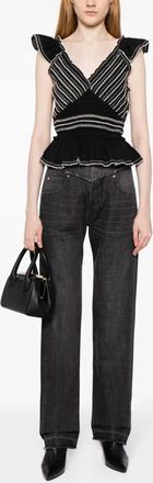 Sea New York Mable Cambric Flutter Sleeve Pleated Top In Black