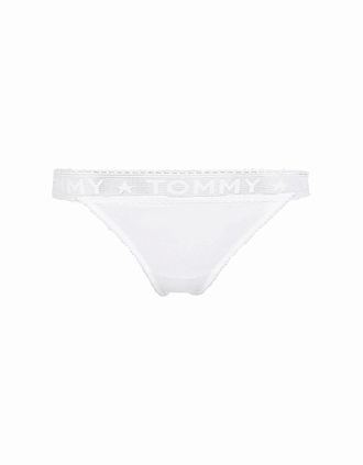 Tommy Hilfiger Womens Logo Lace Thong, White - Size: 16