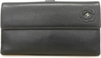 Chanel Black Leather Long Wallet (Bi-Fold) (Pre-Owned)