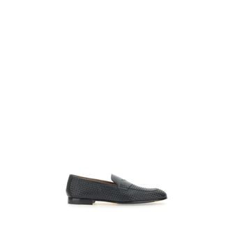 Doucal's Loafers, male, Blue, Size: 7 1/2 US Blue Leather Moccasins with Interlaced Weave
