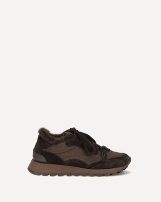Brunello Cucinelli Suede and techno fabric Sneakers with shearling lining and monile Female 36