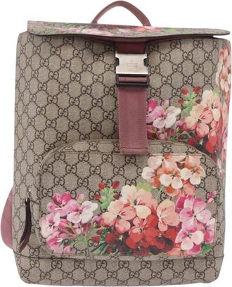 Gucci Buckle Blooms Print Gg Coated Canvas Beige Canvas Backpack Bag (Pre-Owned)
