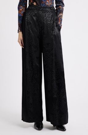 Farm Rio Leopard Jacquard Pants in Black at Nordstrom, Size Medium