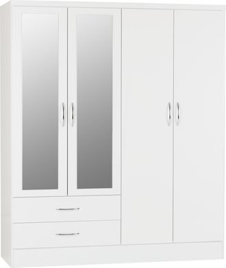 Seconique NEVADA 4 DOOR 2 DRAWER WARDROBE - WHITE GLOSS - SECONIQUE | TJ Hughes