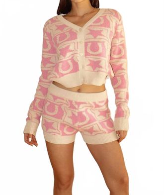 Bailey Rose Western Cowgirl Sweater Short Set In Pink