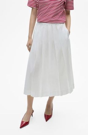 Mango Pleated Cotton Midi Skirt in White at Nordstrom Rack, Size X-Small