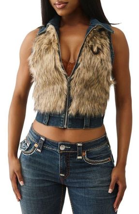 True Religion Faux Fur & Denim Vest in True Bond at Nordstrom, Size Medium