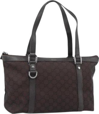 Gucci Pre-owned Vintage GG Canvas Tote Bag - Dames - Vintage Shopper - Bruin - ONE Size - Leer - Vintage