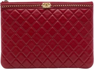 Chanel Pre-owned Vintage Quilted Lambskin Clutch - Dames - Vintage Clutch - Rood - ONE Size - Leer - Vintage