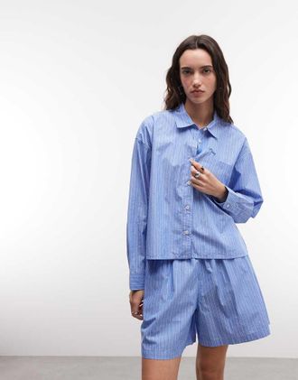 Obey Camicia per il tempo libero a righe blu in coordinato